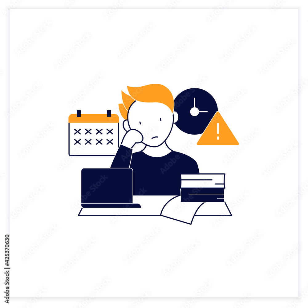Aufkleber delaying deadlines flat icon.schedule gets out. task execution delay.postpone unpleasant tasks for l