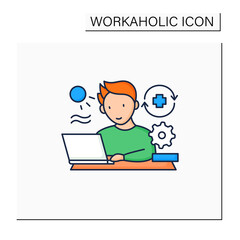 Fototapeta na wymiar Workaholic color icon. Workaholism prevention.Conduct rules. Reasonable time allocation. Overworking concept.Isolated vector illustration