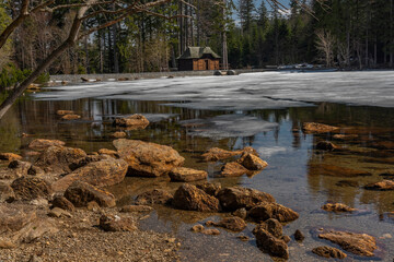 Cerne lake in national park Sumava in south west Bohemia in spring day