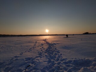 sunset in the snow