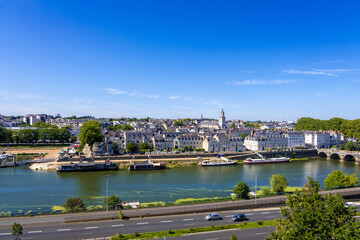 Fototapeta na wymiar The Maine river and Angers city, Maine-et-Loire, France