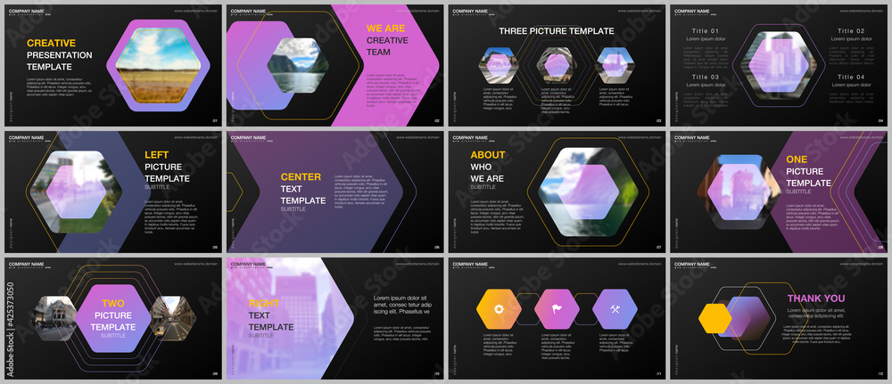 Wall mural minimal presentations design, portfolio vector templates with hexagonal design background, hexagon s