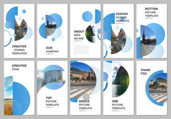 Social networks stories design, vertical banner or flyer templates. Covers design templates for flyer, leaflet, brochure cover, banner. Simple design background with circles, geometric round shapes.