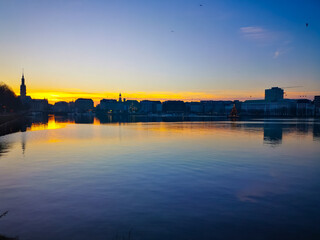 Sunset in the center of Hamburg 