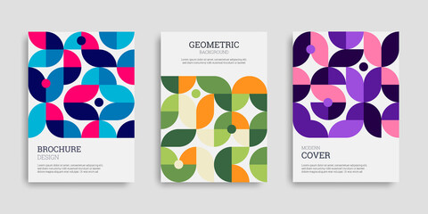 Business cover set. Collection of A4 vertical brochures. Abstract geometric background. Template design in flat style. Vector illustration. Design poster, cover, wallpaper, notebook, catalog.