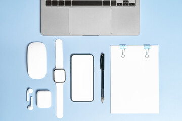 Flat lay photo of home/office working place.