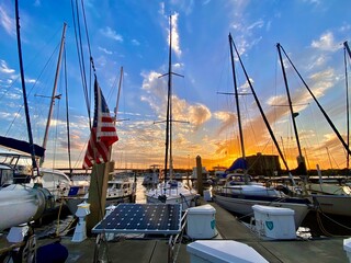 sunset at the marina. Sail boats and beautiful skies. 