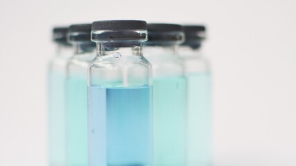 Medical ampoules for injection isolated on white background. Medicines and disease treatment, pharmacology and science concepts.