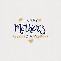 Happy Mothers day. Logo modern brush calligraphy. Card Mother's Day Calligraphy. Design vector illustration with black and gold label on pattern with hand drawn lines. Freehand drawing.