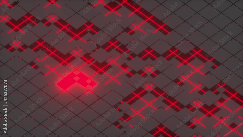 Poster red neon stationary squares provide a backdrop to the moving black plates. the creative splash scree