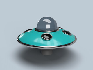A retro style isolated flying saucer. 3d Illustration © uklanor