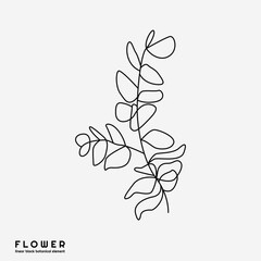 Flower icon on white background, isolated. Floral sign for luxury minimalistic boho design. No fill and thin outlines, plant symbol, garden and greenery with stem. Flower sketch vector illustration