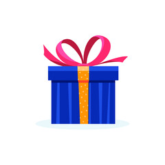 Gift holiday box. Gift blue box icon