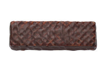 Whole chocolate wafer bar isolated on white background.