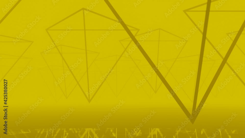 Aufkleber inverted pyramids revolve over a mirrored surface. simple motion graphic animated landscape in yello