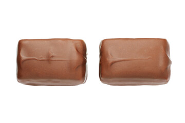 Two pieces of chocolate bar or candy isolatedon white.