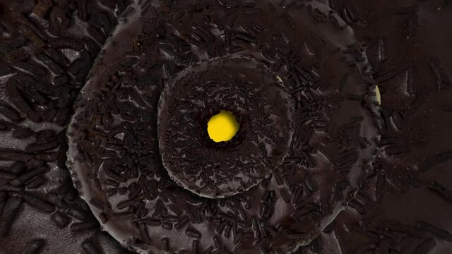 Chocolate donuts psychedelic background. Minimal motion graphics food concept animated geometric pattern