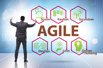 Naklejka premium Businessman in various agile methods concept
