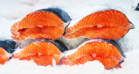 Red salmon pieces in ice on sale