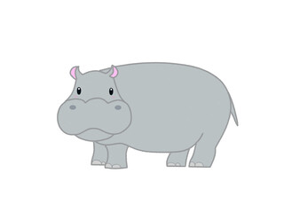 Cute Hippopotamus cartoon clip art. Hand drawn chalk texture Hippopotamus.