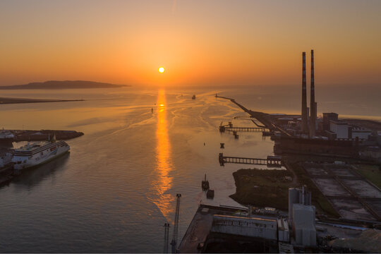 Aerial View Of The Poolbeg Chimneys In Dublin.