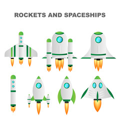 Set of spaceships concept toy funny children vector illustration