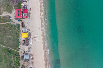 View of the city of Odessa, Luzanovka beach, Black Sea and Kuyalnitsky estuary. Photo from a helicopter.