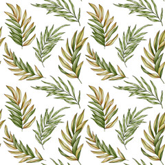 Seamless pattern with leaves on white backround