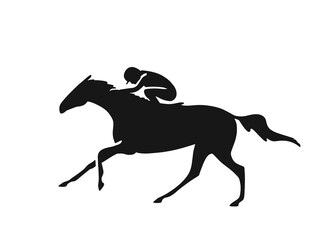 Silhouette of jockey and horse on white background