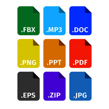 Set of Multiple Format File Flat Icons
