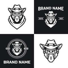 Set of cyborg cowboy logo vector. Isolated on white and black background.
