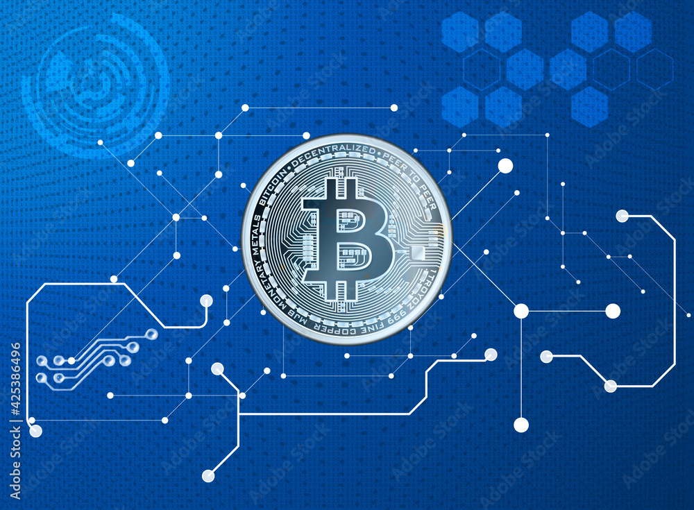 Poster bitcoins and new virtual money concept.gold bitcoins with candle stick graph chart and digital backg