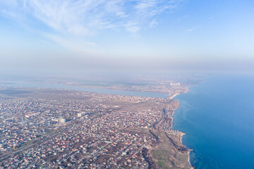 Obraz premium View of the village of Fontanka on the Black Sea coast near Odessa. Photo from a helicopter.