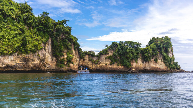 Sea, beach and blue sky. Tropical landscape of the Colombian Pacific, in Tumaco Nari&ntilde;o Colombia. Pacific Ocean.