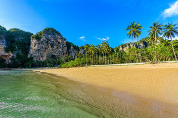 Tonsai beach  - about 5 minutes walk from Railay Beach - at Ao Nang - paradise coast scenery in Krabi province, Thailand - Tropical travel destination