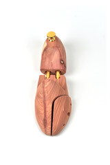 Wooden shoe lasts on a white background.