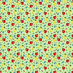 Vector seamless drawing with fruit and cherry berries. Can be used for fabric, poster, website, postcards, packaging paper. Modern simple style.
