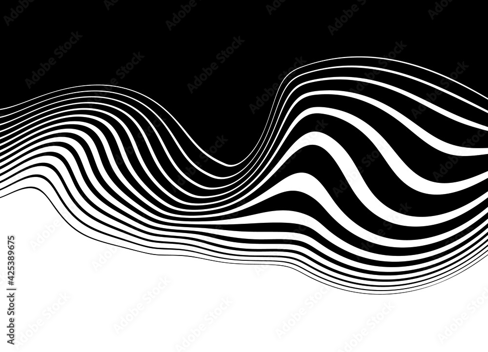 Poster smooth transition from black to white with abstract wavy lines. trendy striped vector background