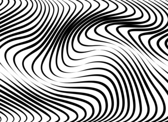 Modern striped vector pattern of thin black wavy lines on a white background. Trendy vector background