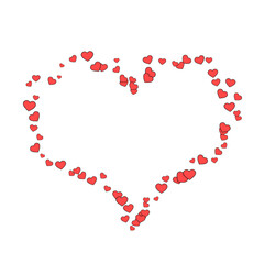 Romantic pattern of red hearts on a white background. Vector isolated cartoon illustration