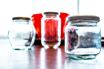 Fototapeta na wymiar jars on table