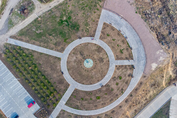 Seashore with turquoise water. Conceptual photo - sea and coast. Helicopter view.