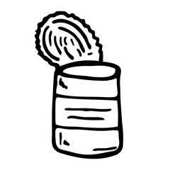 Tin can drawn vector doodle illustration. Camping element. Isolated on white background. Hand drawn simple element