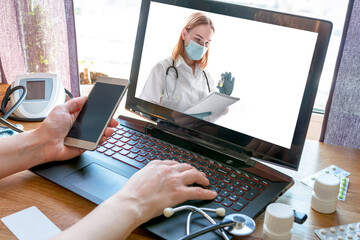 Medicine, telehealth. The doctor conducts a remote consultation, provides online medical assistance. Virtual visit. healthcare providers, digital or virtual engagement, new normal,covid 19