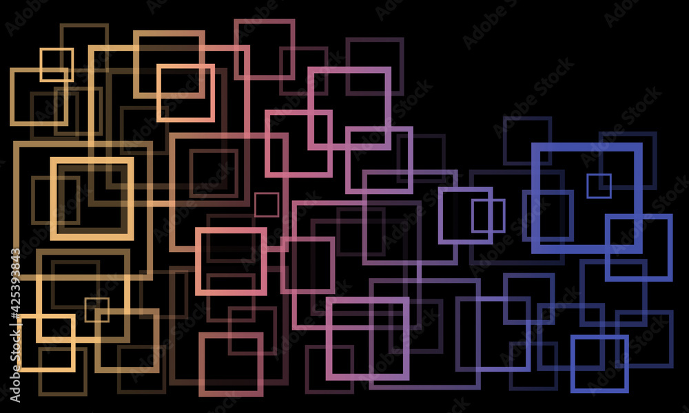 Poster jointed square frames of colorful gradient colors on a black background