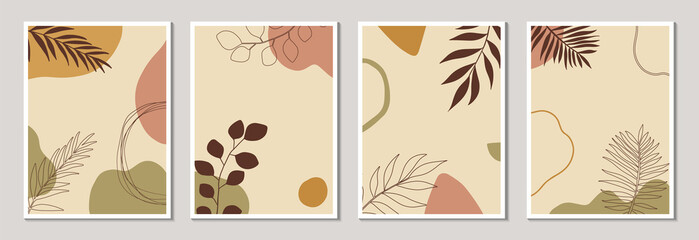 Fototapeta na wymiar Social media stories and post design. Floral wall art vector set. Plant branches and abstract shapes. Modern design, poster or postcard template. Botanical design. Vector illustration.