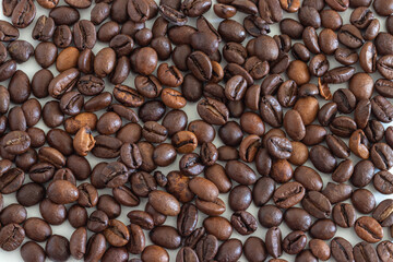 Top view of coffee beans background