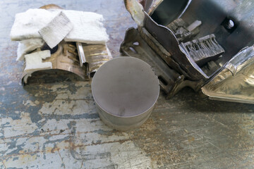 destroyed car exhaust gas catalytic converter