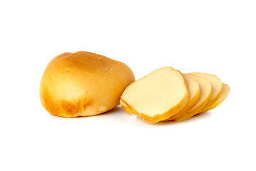 Cheese on a white background. Smoked cheese close-up on a white background.