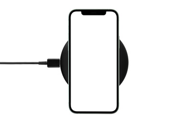 Smartphone with blank screen on wireless charging isolated on white background. - obrazy, fototapety, plakaty